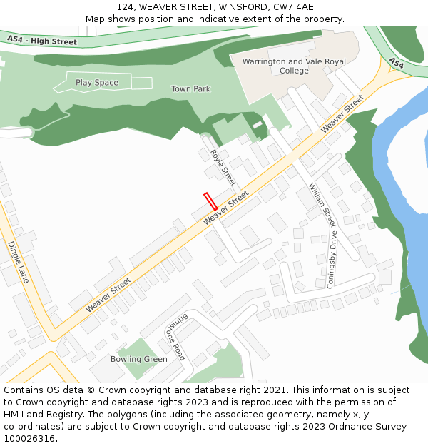 124, WEAVER STREET, WINSFORD, CW7 4AE: Location map and indicative extent of plot