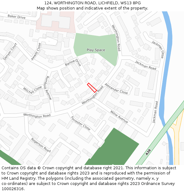 124, WORTHINGTON ROAD, LICHFIELD, WS13 8PG: Location map and indicative extent of plot