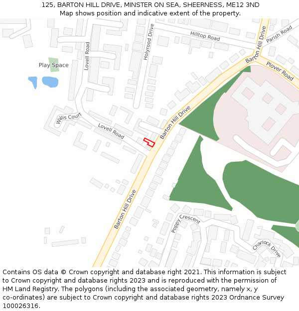 125, BARTON HILL DRIVE, MINSTER ON SEA, SHEERNESS, ME12 3ND: Location map and indicative extent of plot