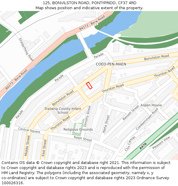 125, BONVILSTON ROAD, PONTYPRIDD, CF37 4RD: Location map and indicative extent of plot