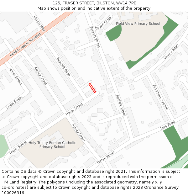 125, FRASER STREET, BILSTON, WV14 7PB: Location map and indicative extent of plot