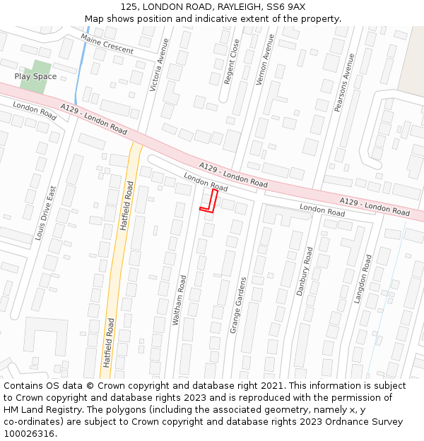 125, LONDON ROAD, RAYLEIGH, SS6 9AX: Location map and indicative extent of plot