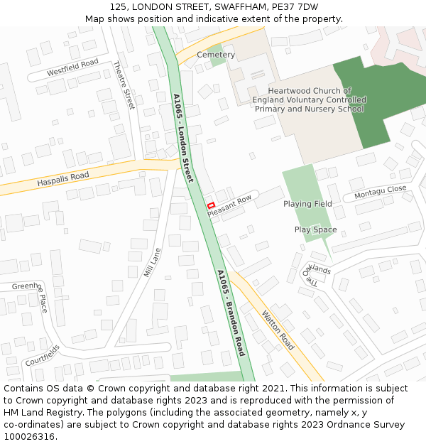 125, LONDON STREET, SWAFFHAM, PE37 7DW: Location map and indicative extent of plot