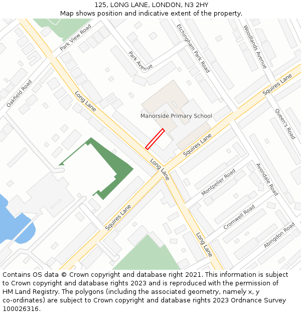125, LONG LANE, LONDON, N3 2HY: Location map and indicative extent of plot