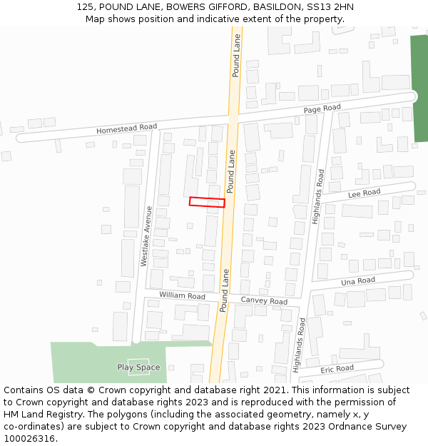 125, POUND LANE, BOWERS GIFFORD, BASILDON, SS13 2HN: Location map and indicative extent of plot