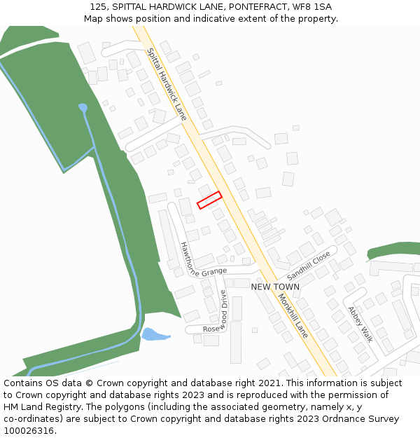 125, SPITTAL HARDWICK LANE, PONTEFRACT, WF8 1SA: Location map and indicative extent of plot