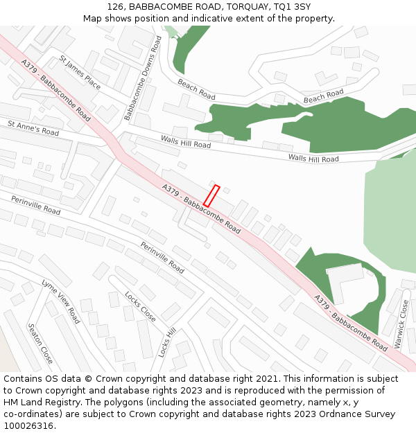 126, BABBACOMBE ROAD, TORQUAY, TQ1 3SY: Location map and indicative extent of plot