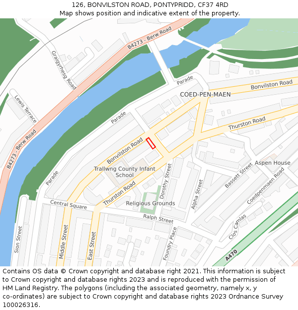 126, BONVILSTON ROAD, PONTYPRIDD, CF37 4RD: Location map and indicative extent of plot