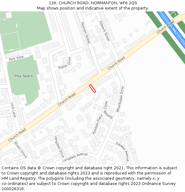 126, CHURCH ROAD, NORMANTON, WF6 2QS: Location map and indicative extent of plot