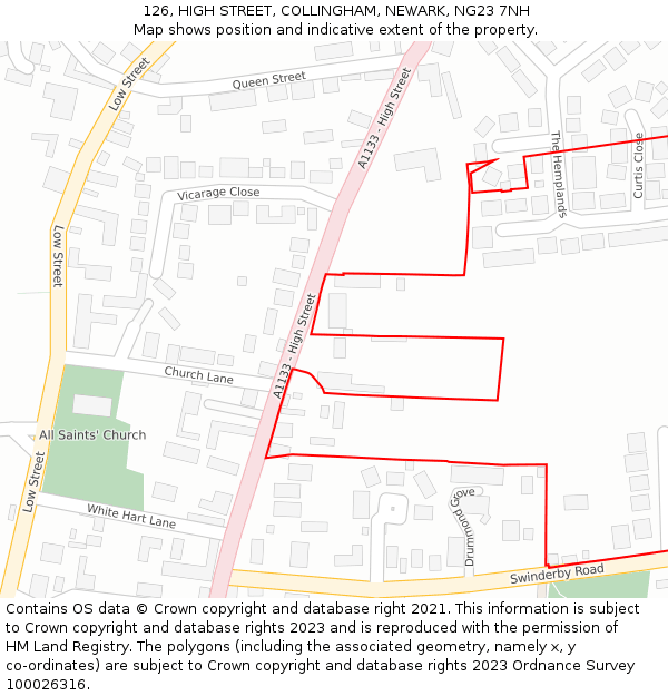 126, HIGH STREET, COLLINGHAM, NEWARK, NG23 7NH: Location map and indicative extent of plot