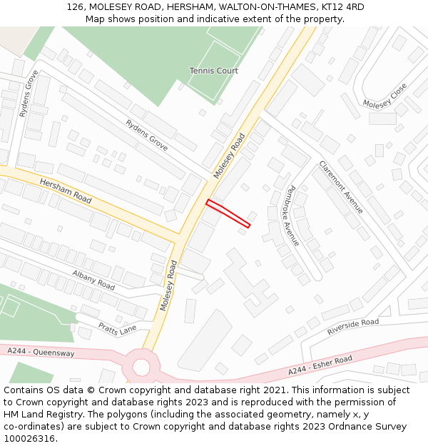 126, MOLESEY ROAD, HERSHAM, WALTON-ON-THAMES, KT12 4RD: Location map and indicative extent of plot