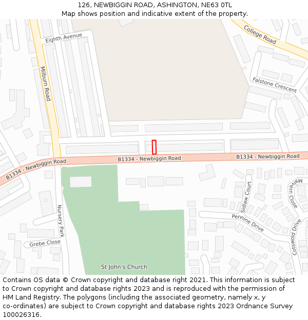 126, NEWBIGGIN ROAD, ASHINGTON, NE63 0TL: Location map and indicative extent of plot