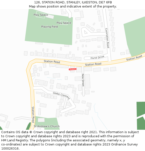 126, STATION ROAD, STANLEY, ILKESTON, DE7 6FB: Location map and indicative extent of plot