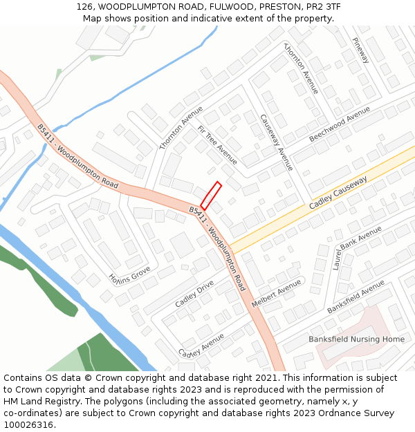 126, WOODPLUMPTON ROAD, FULWOOD, PRESTON, PR2 3TF: Location map and indicative extent of plot