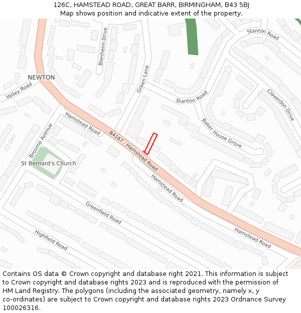 126C, HAMSTEAD ROAD, GREAT BARR, BIRMINGHAM, B43 5BJ: Location map and indicative extent of plot