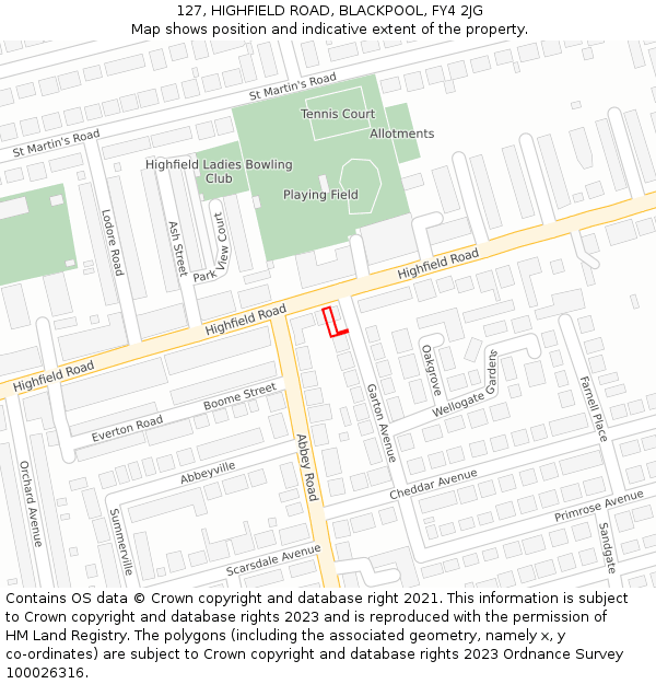127, HIGHFIELD ROAD, BLACKPOOL, FY4 2JG: Location map and indicative extent of plot