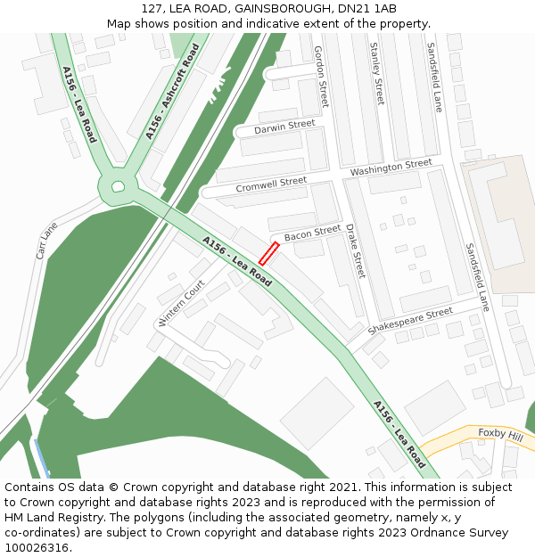 127, LEA ROAD, GAINSBOROUGH, DN21 1AB: Location map and indicative extent of plot