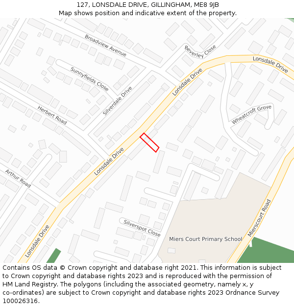 127, LONSDALE DRIVE, GILLINGHAM, ME8 9JB: Location map and indicative extent of plot