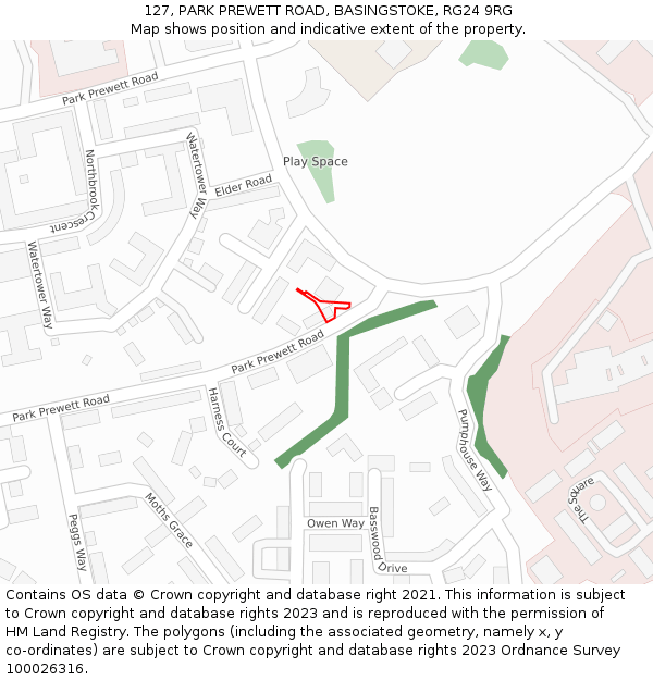 127, PARK PREWETT ROAD, BASINGSTOKE, RG24 9RG: Location map and indicative extent of plot