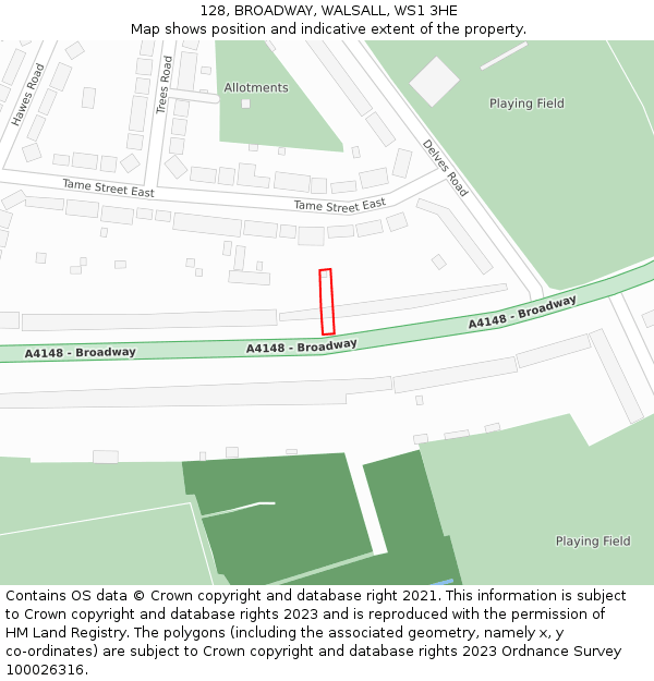 128, BROADWAY, WALSALL, WS1 3HE: Location map and indicative extent of plot