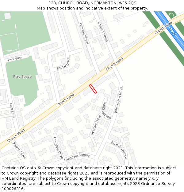 128, CHURCH ROAD, NORMANTON, WF6 2QS: Location map and indicative extent of plot