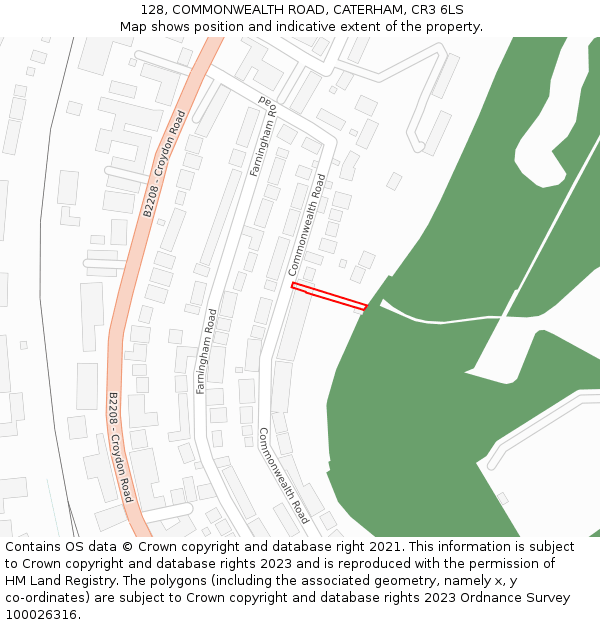 128, COMMONWEALTH ROAD, CATERHAM, CR3 6LS: Location map and indicative extent of plot
