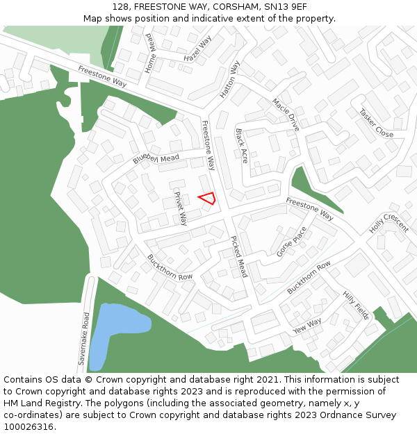 128, FREESTONE WAY, CORSHAM, SN13 9EF: Location map and indicative extent of plot
