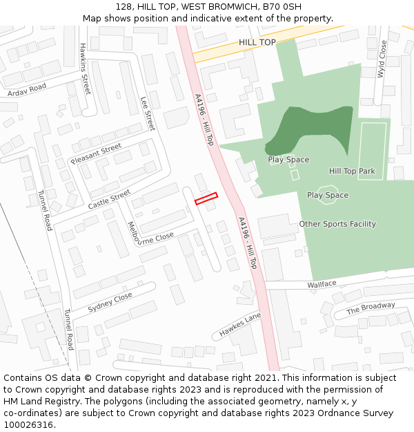 128, HILL TOP, WEST BROMWICH, B70 0SH: Location map and indicative extent of plot