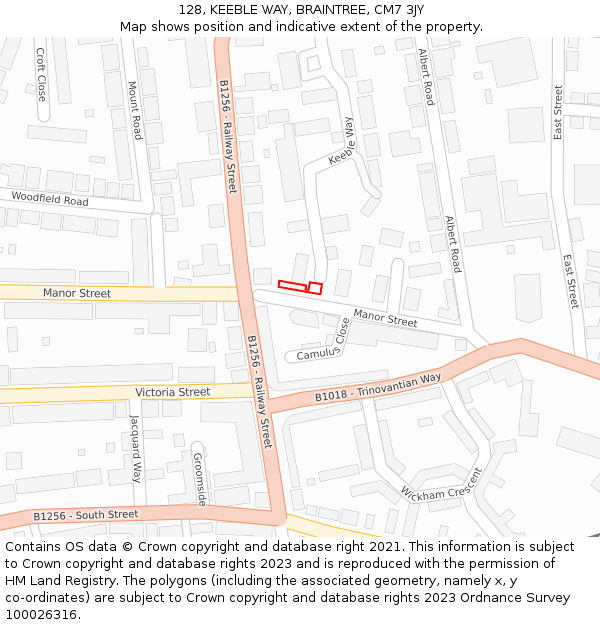 128, KEEBLE WAY, BRAINTREE, CM7 3JY: Location map and indicative extent of plot