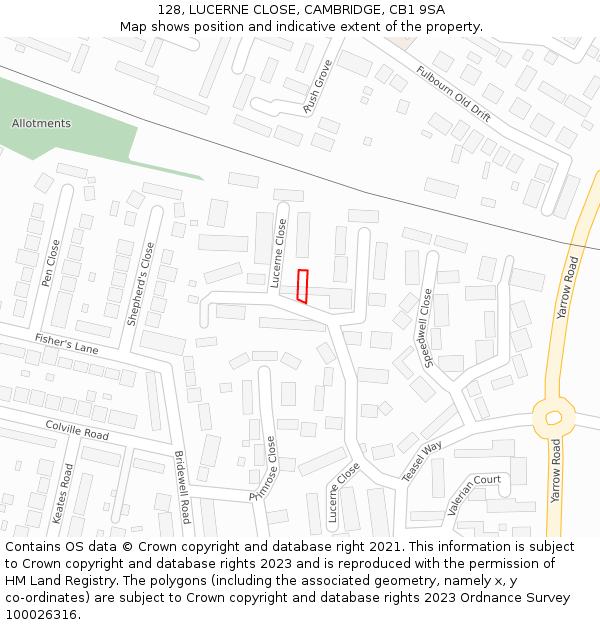 128, LUCERNE CLOSE, CAMBRIDGE, CB1 9SA: Location map and indicative extent of plot