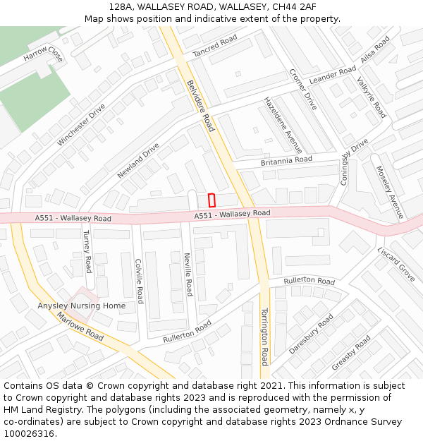 128A, WALLASEY ROAD, WALLASEY, CH44 2AF: Location map and indicative extent of plot