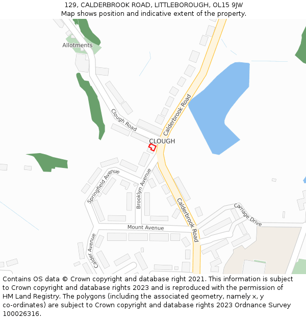 129, CALDERBROOK ROAD, LITTLEBOROUGH, OL15 9JW: Location map and indicative extent of plot