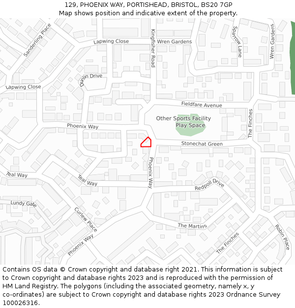 129, PHOENIX WAY, PORTISHEAD, BRISTOL, BS20 7GP: Location map and indicative extent of plot