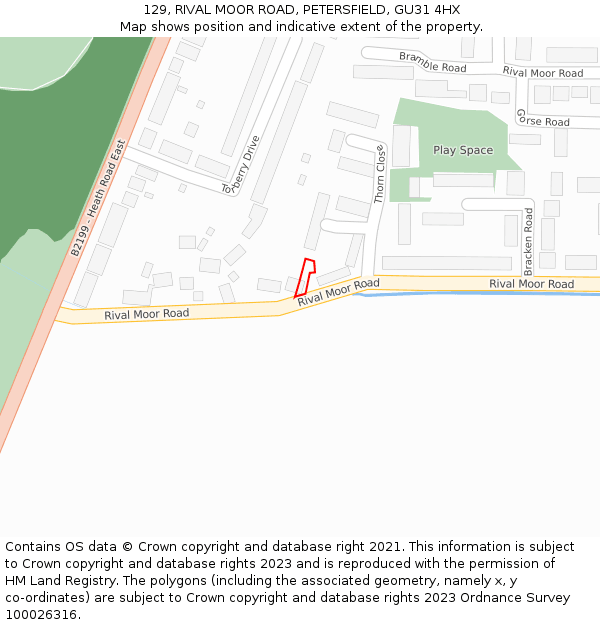 129, RIVAL MOOR ROAD, PETERSFIELD, GU31 4HX: Location map and indicative extent of plot