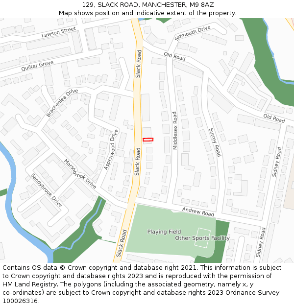 129, SLACK ROAD, MANCHESTER, M9 8AZ: Location map and indicative extent of plot