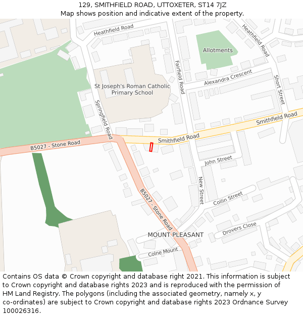129, SMITHFIELD ROAD, UTTOXETER, ST14 7JZ: Location map and indicative extent of plot