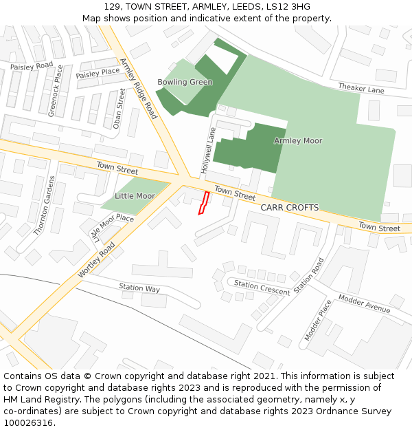 129, TOWN STREET, ARMLEY, LEEDS, LS12 3HG: Location map and indicative extent of plot