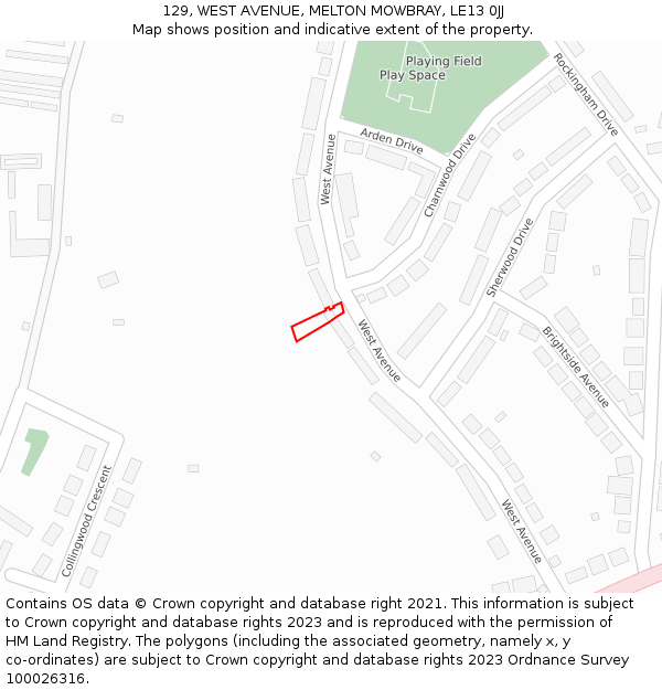 129, WEST AVENUE, MELTON MOWBRAY, LE13 0JJ: Location map and indicative extent of plot