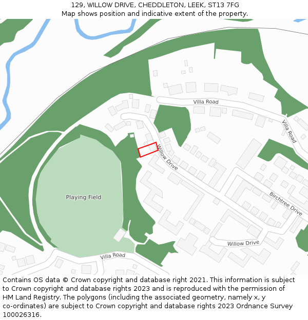 129, WILLOW DRIVE, CHEDDLETON, LEEK, ST13 7FG: Location map and indicative extent of plot