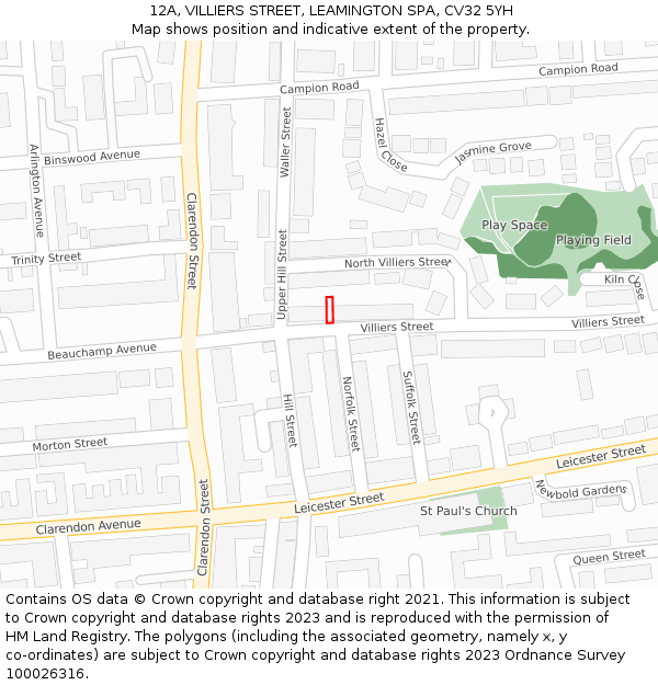 12A, VILLIERS STREET, LEAMINGTON SPA, CV32 5YH: Location map and indicative extent of plot