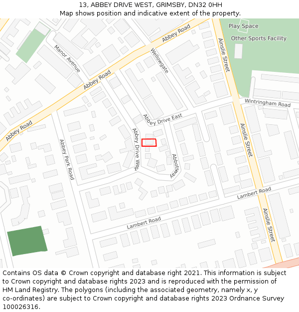 13, ABBEY DRIVE WEST, GRIMSBY, DN32 0HH: Location map and indicative extent of plot