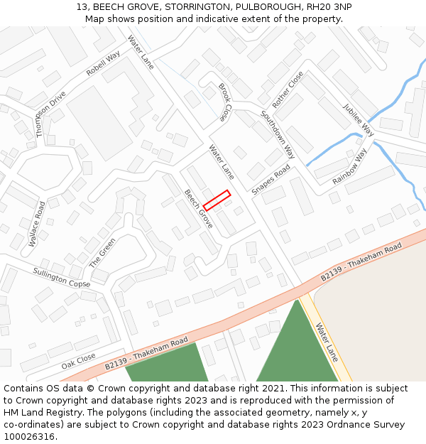 13, BEECH GROVE, STORRINGTON, PULBOROUGH, RH20 3NP: Location map and indicative extent of plot