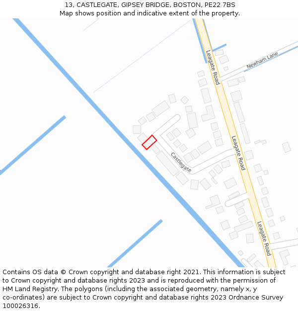 13, CASTLEGATE, GIPSEY BRIDGE, BOSTON, PE22 7BS: Location map and indicative extent of plot