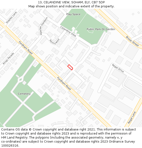 13, CELANDINE VIEW, SOHAM, ELY, CB7 5DP: Location map and indicative extent of plot