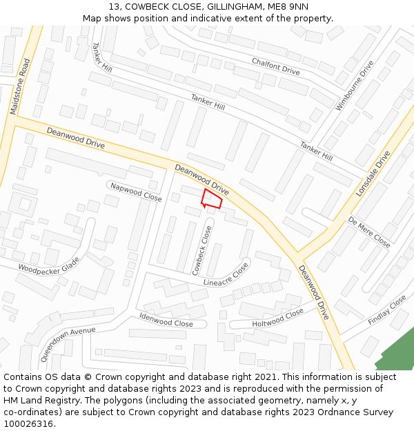 13, COWBECK CLOSE, GILLINGHAM, ME8 9NN: Location map and indicative extent of plot
