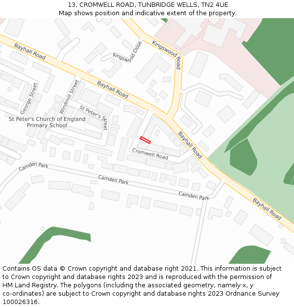 13, CROMWELL ROAD, TUNBRIDGE WELLS, TN2 4UE: Location map and indicative extent of plot