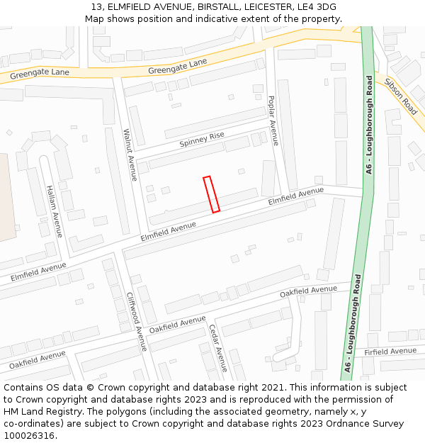 13, ELMFIELD AVENUE, BIRSTALL, LEICESTER, LE4 3DG: Location map and indicative extent of plot