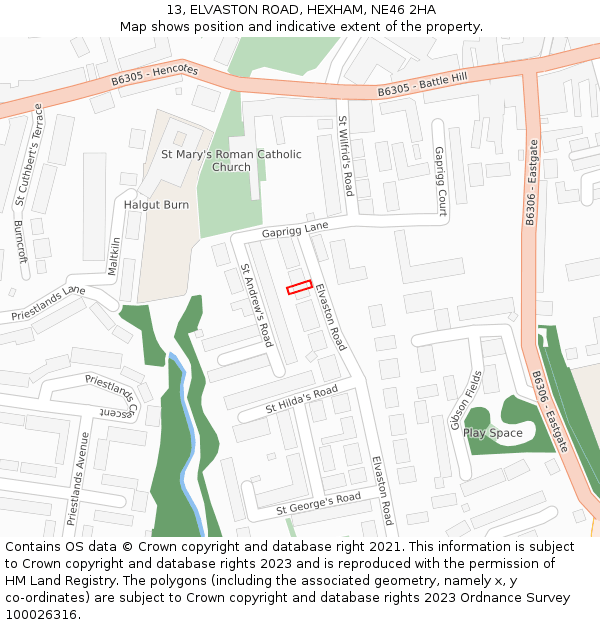 13, ELVASTON ROAD, HEXHAM, NE46 2HA: Location map and indicative extent of plot