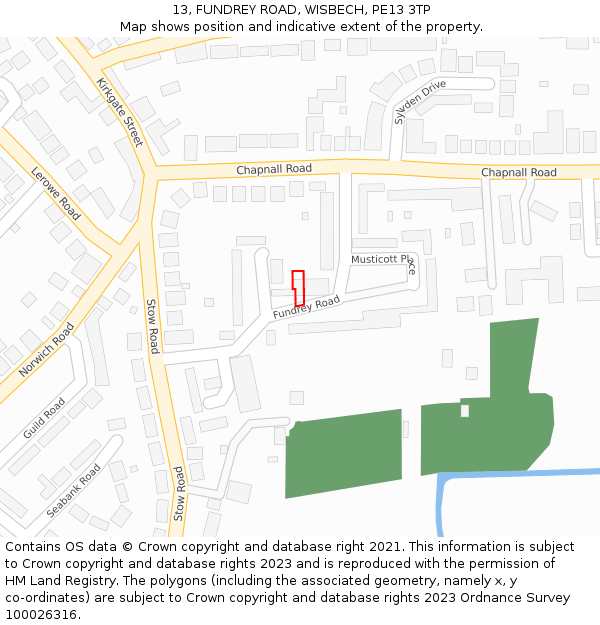 13, FUNDREY ROAD, WISBECH, PE13 3TP: Location map and indicative extent of plot
