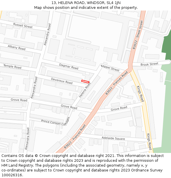 13, HELENA ROAD, WINDSOR, SL4 1JN: Location map and indicative extent of plot